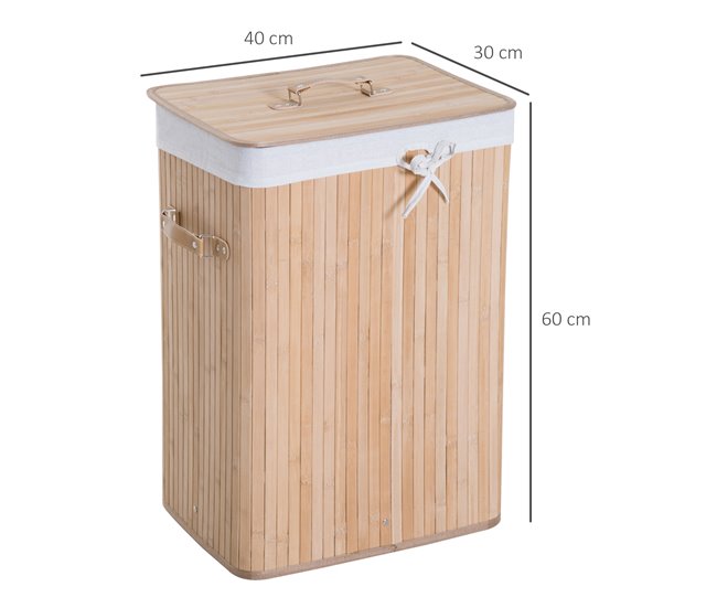 Cesto para Ropa Sucia Bambú, PU, bolsa de lona HOMCOM Beige
