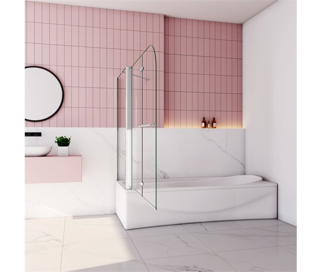 Mampara de Bañera Plegable, 2 Hojas y Panel Fijo,Vidrio Templado Antical con un Toallero 