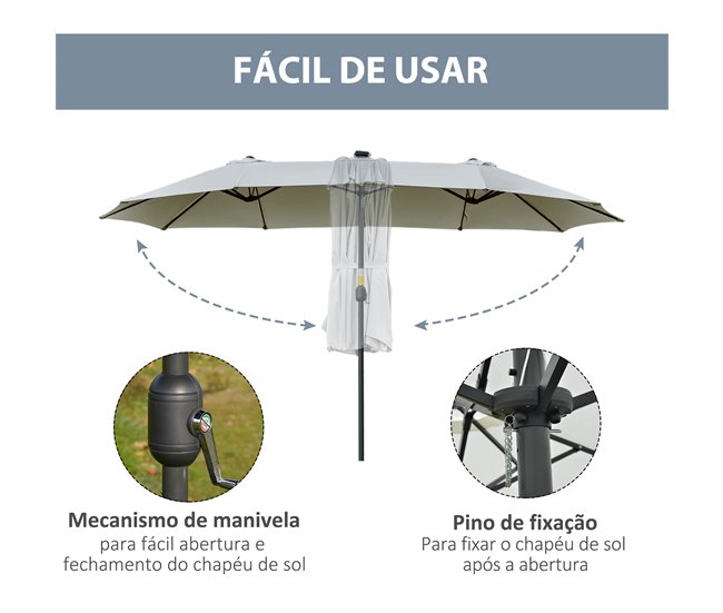 Sombrilla Doble Acero, Poliéster Outsunny Gris