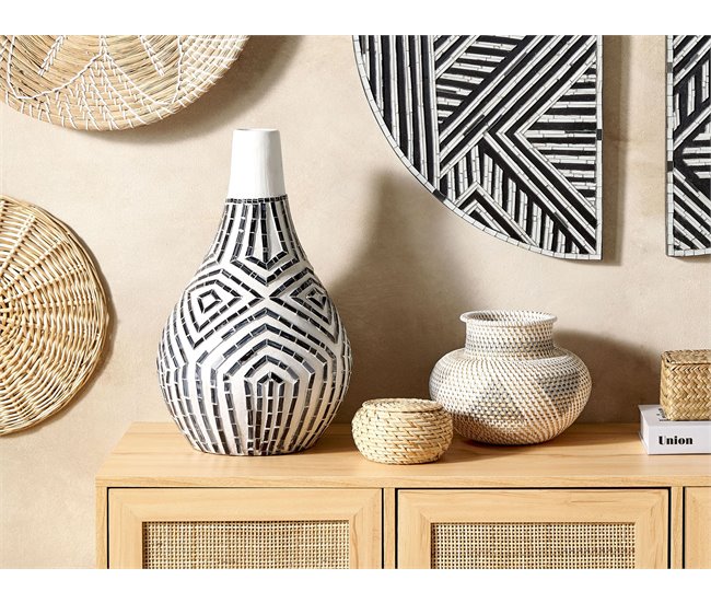 Beliani Jarrón decorativo OMBILIN Blanco/ Beige