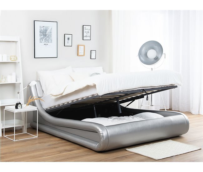Beliani Cama con somier Piel sintética AVIGNON 205x221 Gris