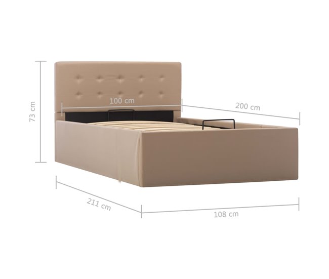 Cama canapé hidráulica cuero sintético 100x200 Marron