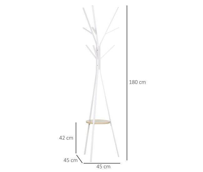 Perchero de Pie Metálico Metal, MDF HOMCOM Blanco