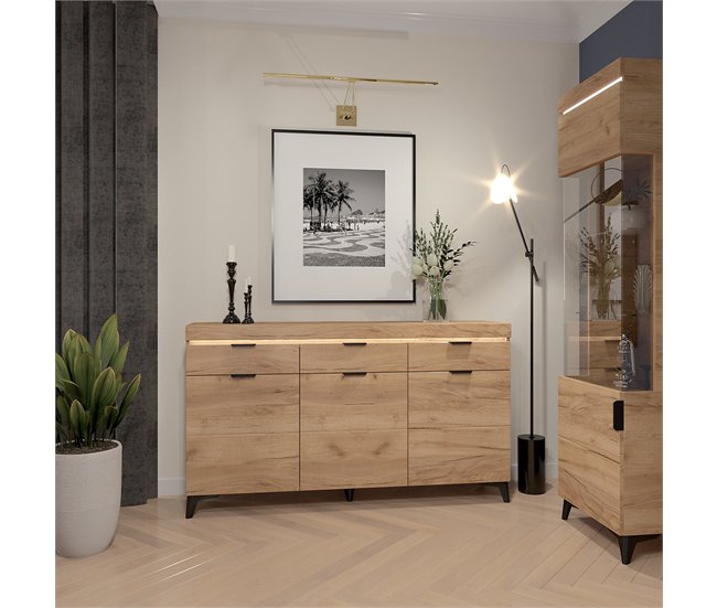 Bufé 3 puertas 3 cajones con LED Ruben 157 Blanco