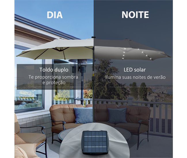 Sombrilla Doble Acero, Poliéster Outsunny Gris