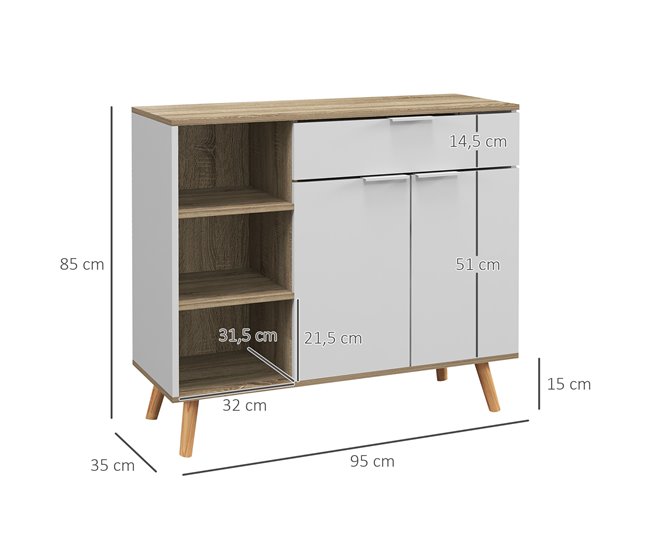 Aparador de Salón Melamina de Madera, Madera de Pino HOMCOM Blanco