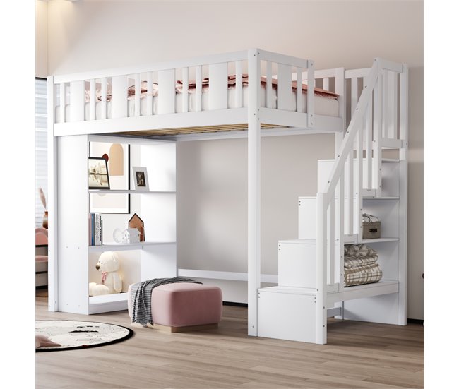 Cama alta para niños 95x253 Blanco