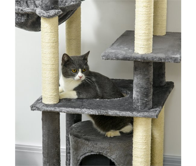 Árbol para Gatos Aglomerado de Madera, Poliéster, Sisal PawHut Gris