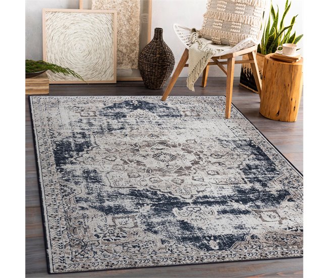 Alfombra lavable ANDRE 1090 Ornamento vintage 160x220 Gris Azul