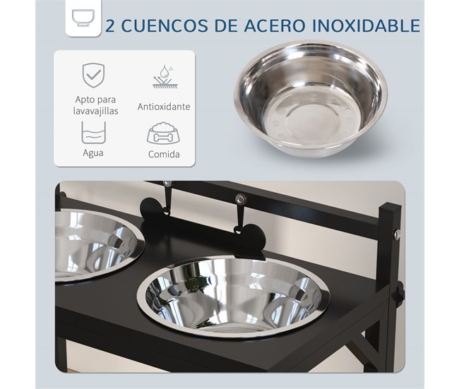 Comedero para Perros Acero, Metal PawHut Negro