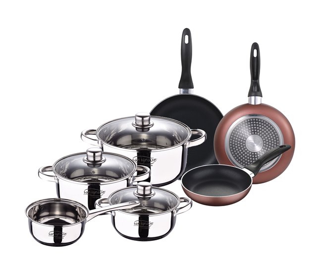 Bateria 7pcs : Cazo sin tapa + Cacerolas con tapa Multicolor