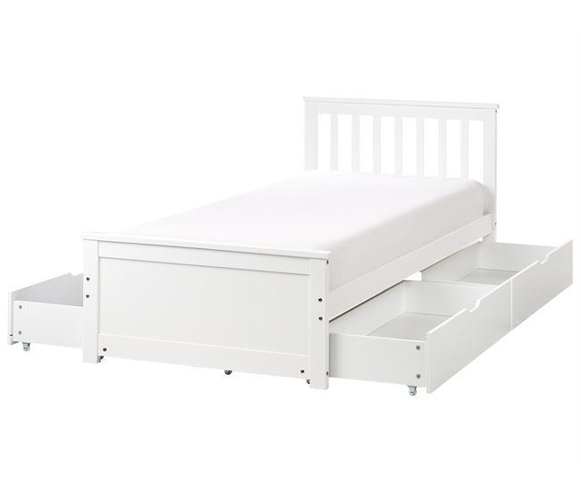 Beliani Cama con cajones Madera de pino OLENDON 99x206 Blanco