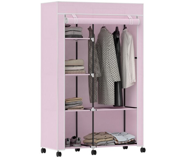 Armario de Tela Acero, Tela no Tejida HOMCOM Rosa