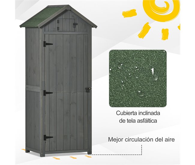 Armario de Jardín Madera de Abeto Outsunny 77 Gris