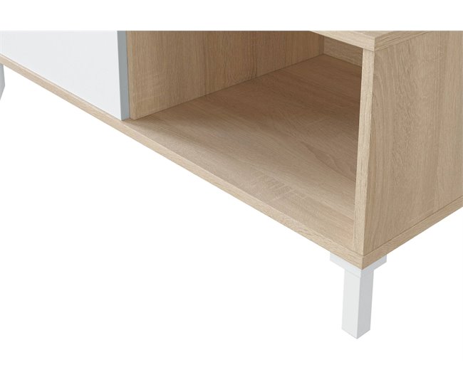 Mesa de café efecto madera 100x50 Blanco/ Madera