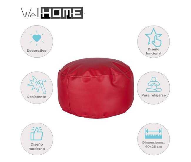 Well Home Puff Ovalado - Asiento Acolchado y Cómodo Rojo