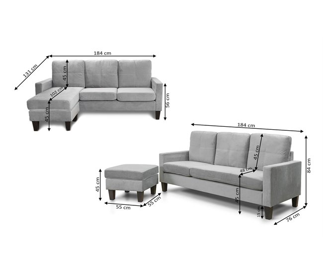 Sofa + Puff Convertible en Chaise Longue New Vika Negro