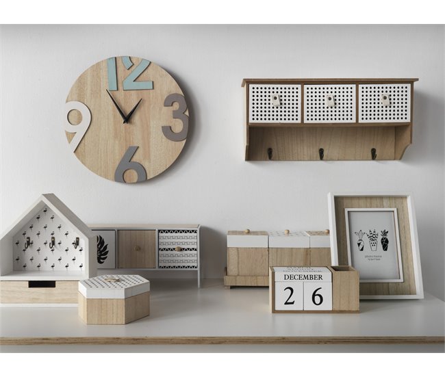 Mini estantería de pared de madera con cajones Natural/ Blanco