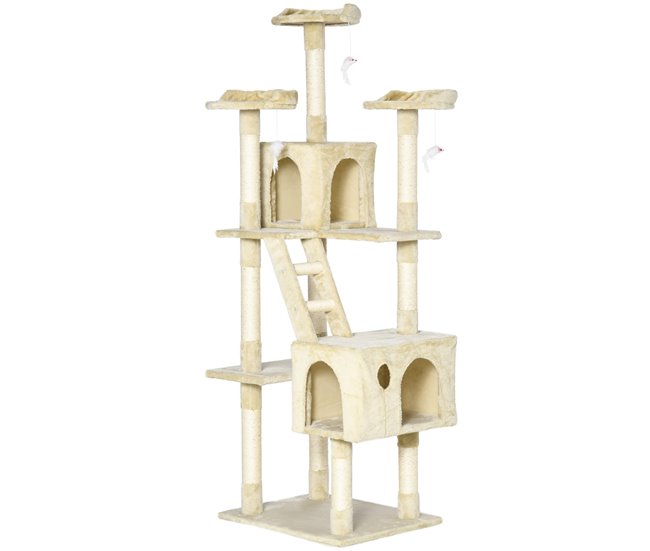 Árbol para Gatos Tablero Madera Aglomerado, Felpa y Sisal PawHut Beige