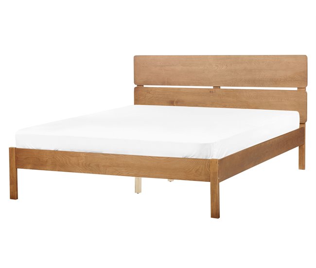 Beliani Cama LED Madera de caucho BOISSET 165x205 Marron