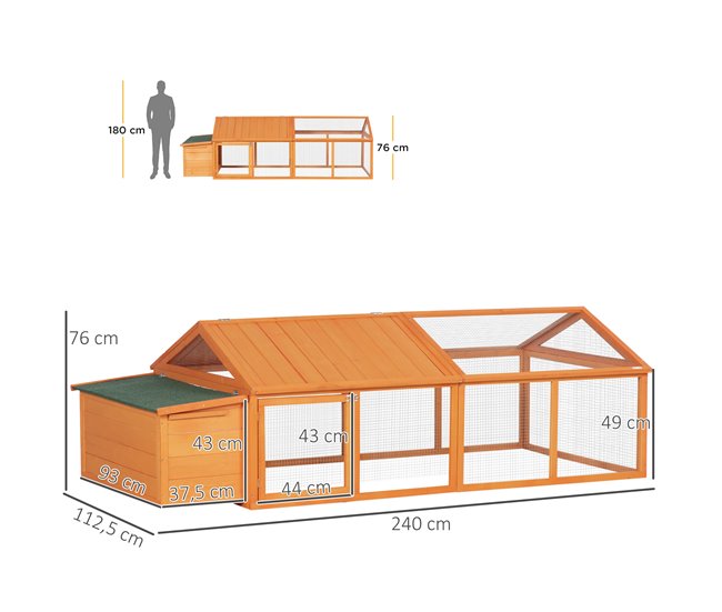 Gallinero de Exterior Madera de Abeto, Metal PawHut Naranja
