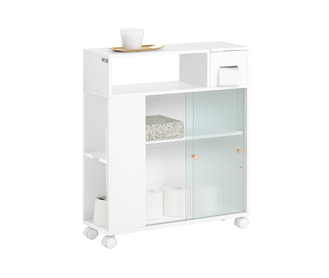 Estantería auxiliar con 2 Puertas para Baño BZR117-W SoBuy Blanco