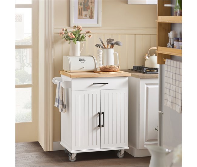 Carrito de Cocina con 2 Puertas y 1 Cajón FKW119-WN SoBuy Blanco