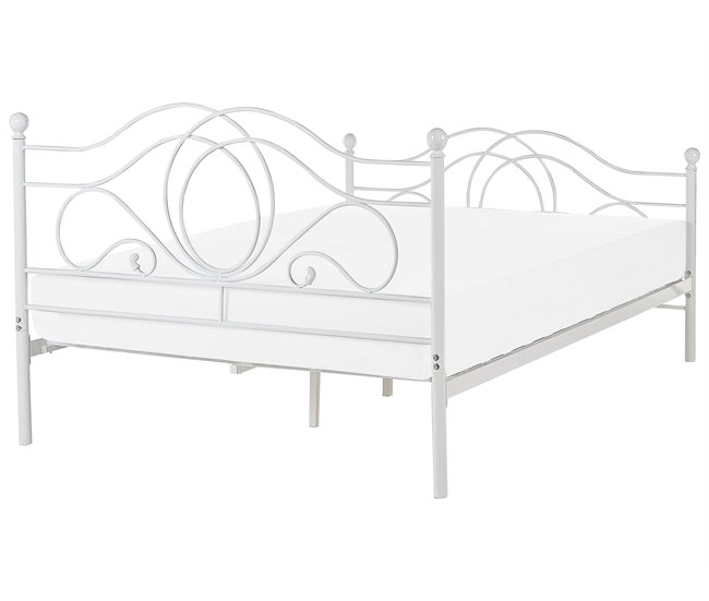 Beliani Cama con somier Metal LYRA 162x209 Blanco