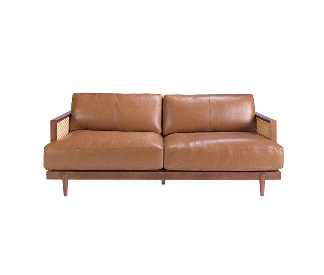 ANGEL CERDA Sofá 3 plazas piel marrón Nogal
