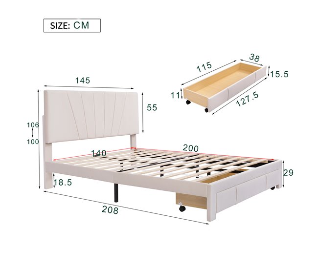 Camas de matrimonio 145x208 Beige