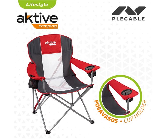 Silla plegable camping XL con posavasos Aktive Rojo