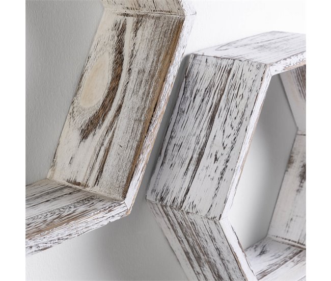 Set de 3 estantes de pared Nuno hexagonales Madera