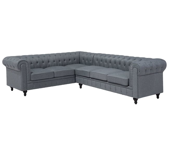 Beliani Sofá esquinero Poliéster CHESTERFIELD Gris