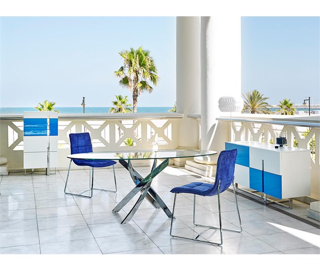 ANGEL CERDA Mesa comedor redonda cristal templado y acero cromado 120x120 Transparente