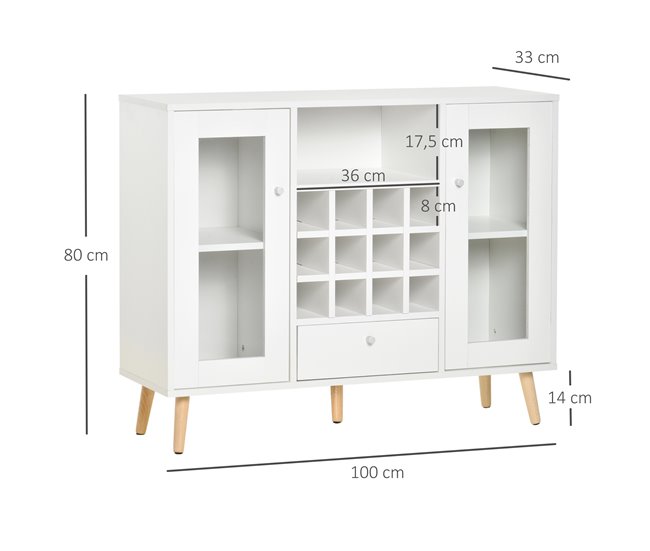 Aparador Melamina, Madera, Vidrio HOMCOM 100 Blanco