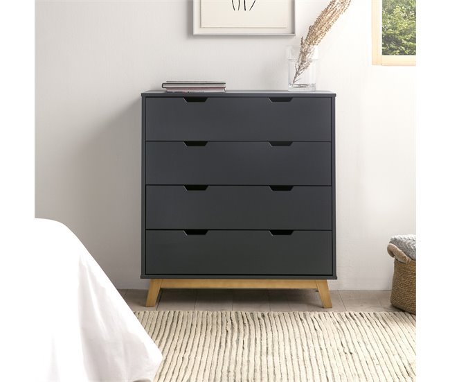 Cómoda de Noche Miranda de 4 cajones 80 Antracita