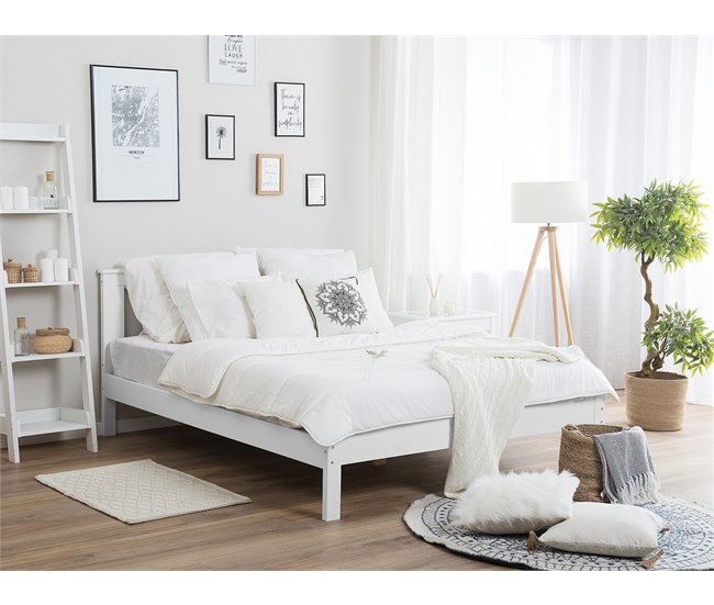 Beliani Cama con somier Madera de pino TANNAY 189x208 Blanco