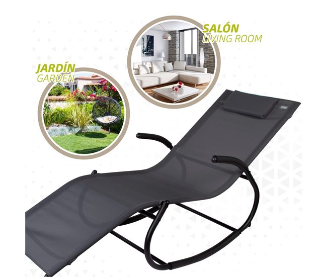 Tumbona mecedora de jardín antracita con cojín Aktive Gris