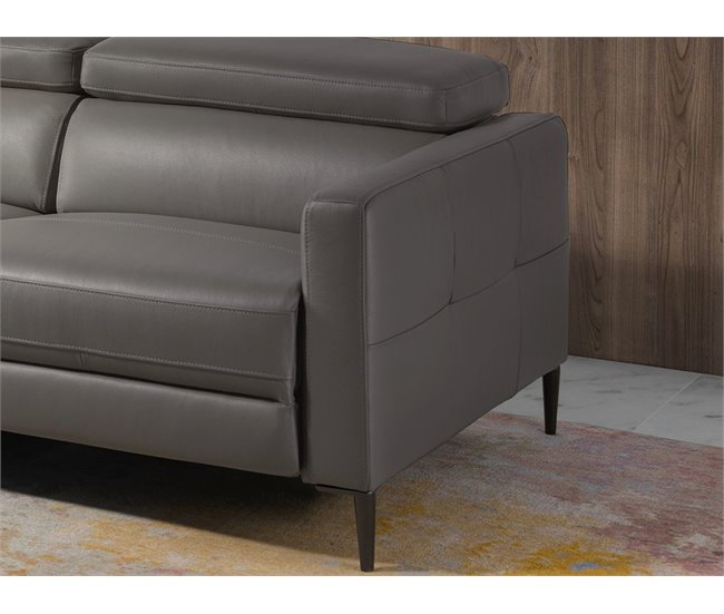 ANGEL CERDA Sofá chaise longue en piel con relax Gris Oscuro