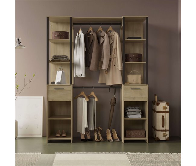 Vestidor Gary 2 Columnas Estilo Industrial Armario Abierto Negro/ Madera