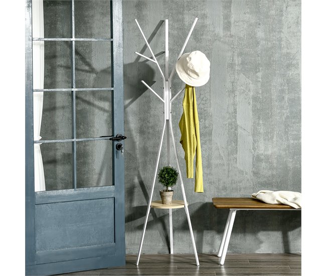 Perchero de Pie Metálico Metal, MDF HOMCOM Blanco