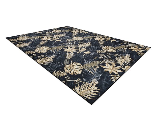 Alfombra lavable ANDRE 1311 Hojas de monstera 160x220 Negro