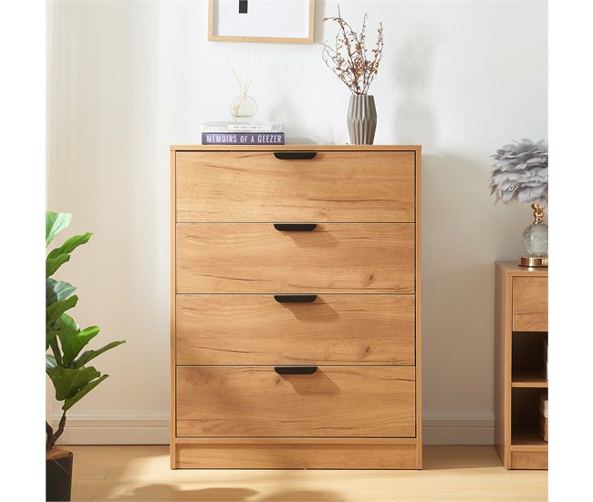 Aparador Varkaus con 4 cajones MDF 70 Natural/ Blanco