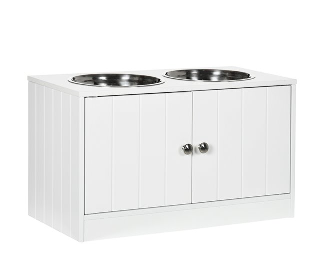 Comedero para Perros MDF, Acero Inoxidable PawHut Blanco
