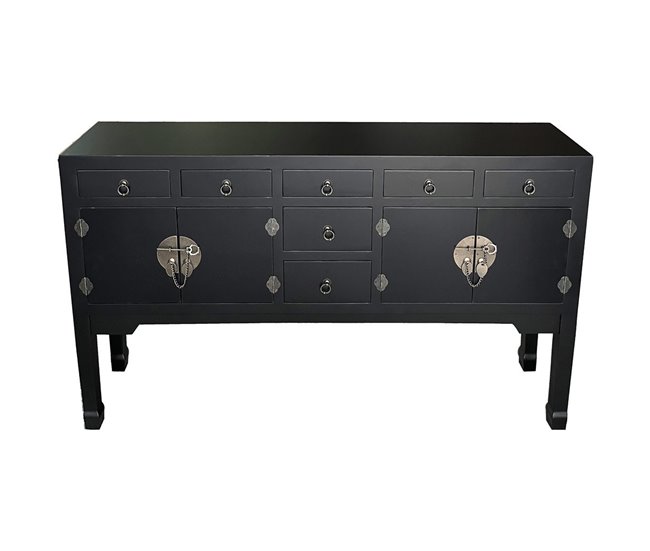 Aparador de madera de 7 cajones y 2 puertas Negro