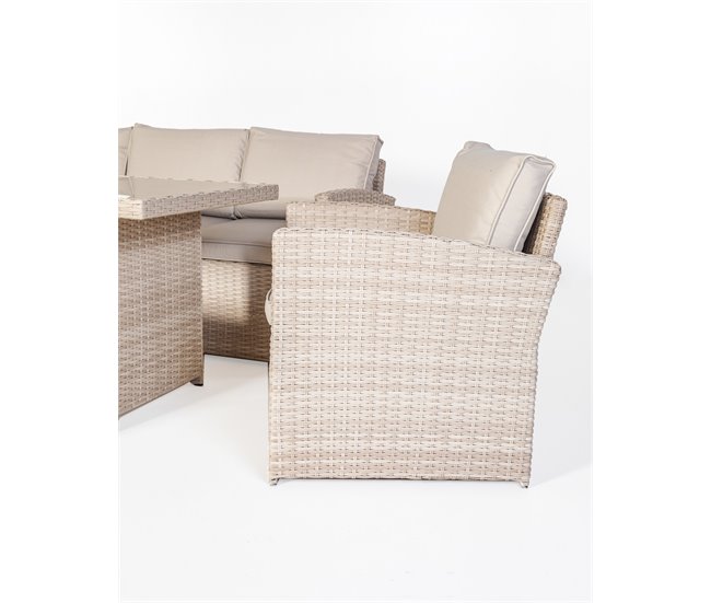 Set AREZZO sofá 3 plazas, 2 sillones, 2 taburetes y mesa beige Beige