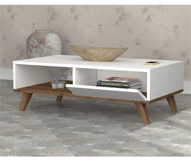 Mesa de centro GLIN color blanco y nogal Blanco