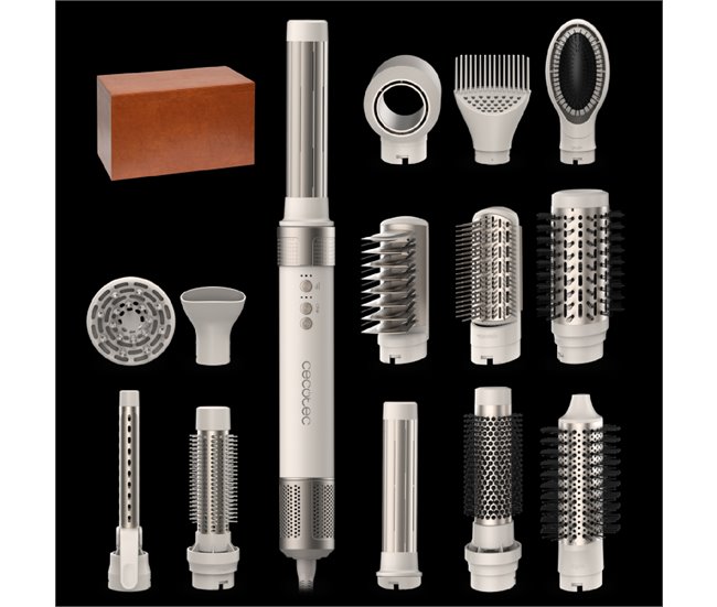 Cecotec Cepillo de aire CeramicCare 14in1 AirGlam Champagne Negro