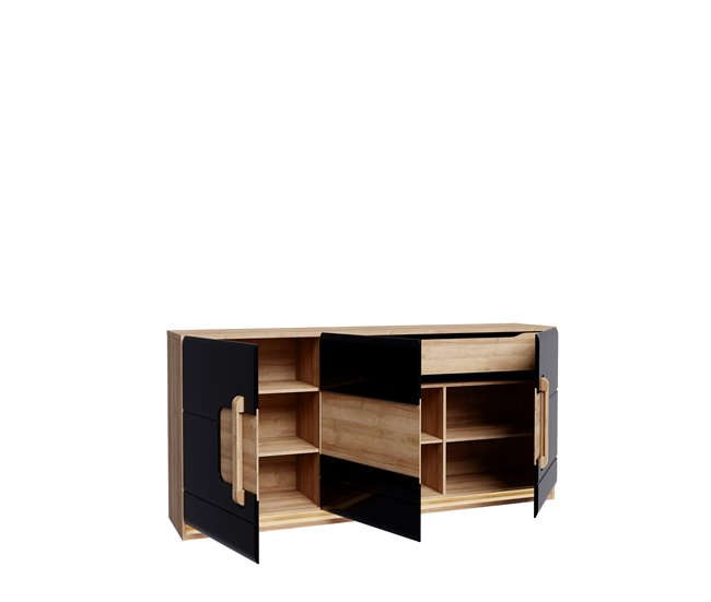 Aparador 1 cajón 3 puertas MONTREAL Negro/ Madera