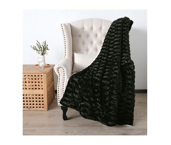 Acomoda Textil - Manta Piel Sintética con Borreguito Negro